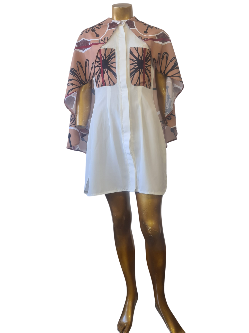 Toffee Candy Print Shirt Dress with Cape