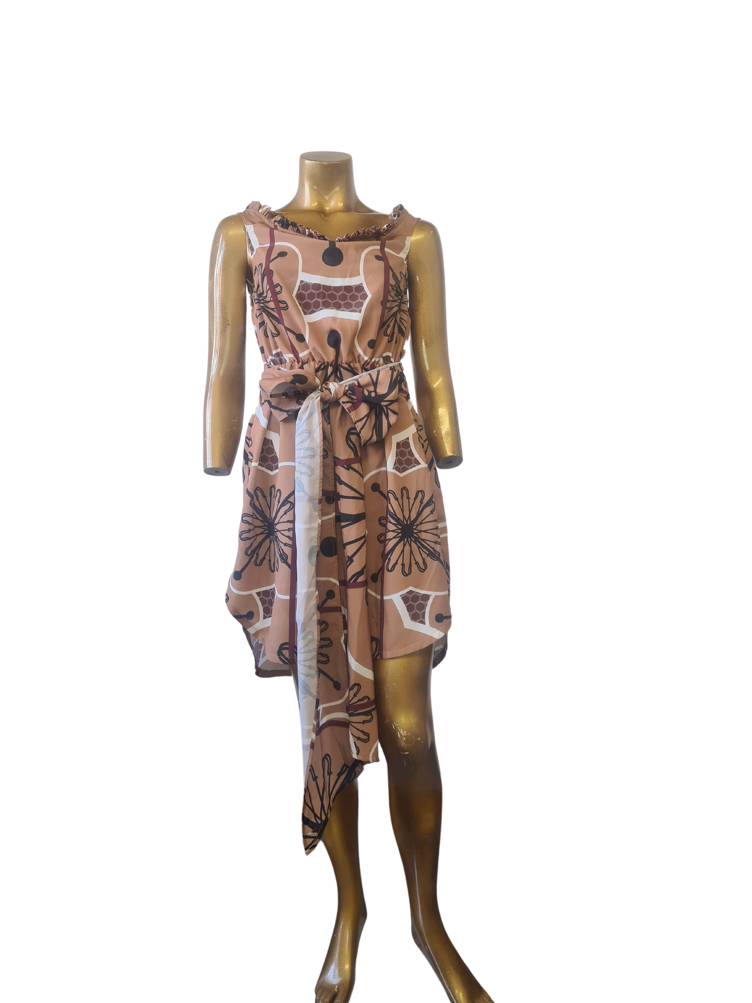 Toffee Candy Print Dress with Waist Tie